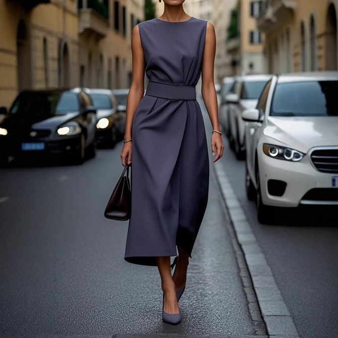 Women's Sleeveless Irregular Dress with Belt – Slim Fit