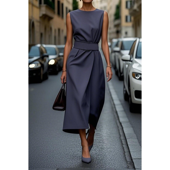 Women's Sleeveless Irregular Dress with Belt – Slim Fit