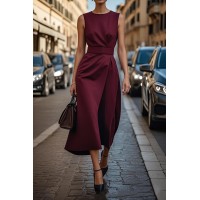 Women's Sleeveless Irregular Dress with Belt – Slim Fit
