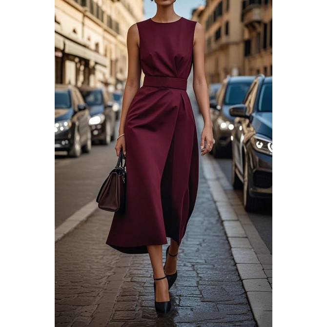 Women's Sleeveless Irregular Dress with Belt – Slim Fit