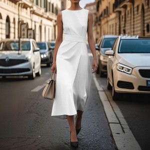 Women's Sleeveless Irregular Dress with Belt – Slim Fit