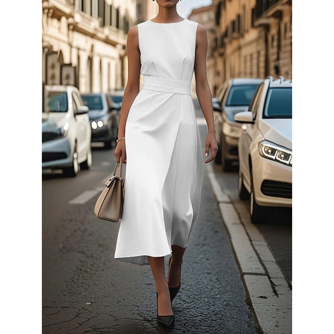 Women's Sleeveless Irregular Dress with Belt – Slim Fit