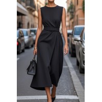 Women's Sleeveless Irregular Dress with Belt – Slim Fit