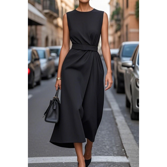 Women's Sleeveless Irregular Dress with Belt – Slim Fit