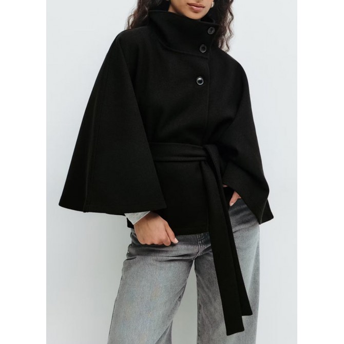 Women's Winter Batwing Coat High Neck with Belt