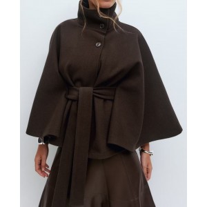 Women's Winter Batwing Coat High Neck with Belt