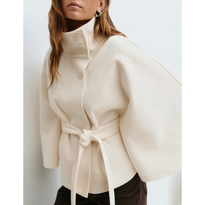 Women's Winter Batwing Coat High Neck with Belt