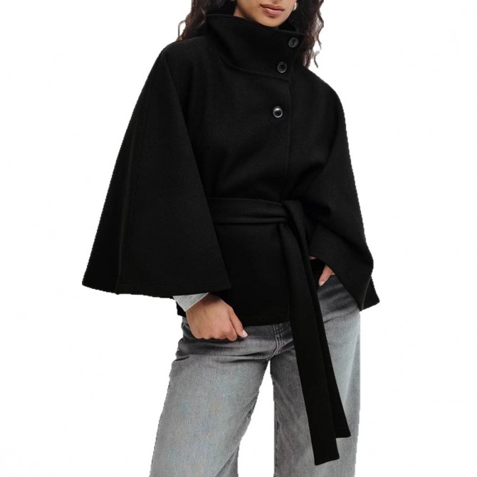 Women's Winter Batwing Coat High Neck with Belt
