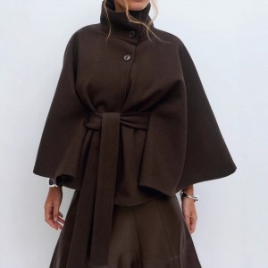 Women's Winter Batwing Coat High Neck with Belt