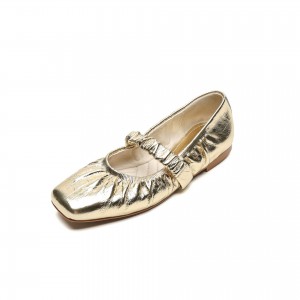 Flat Pleated Sheepskin Square Head Ankle-strap Shoes