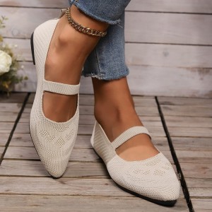 Flyknit Pointed Flat Bottom Pumps Women's Low-cut Shoes