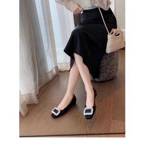 Rhinestone Square Toe Low-cut Silver Flat Bottom Pumps