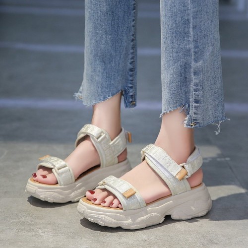 Women's Platform Sports Style One-line Peep Toe Velcro Sandals