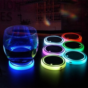 Colorful Cup Holder LED Light-up Coaster Solar and USB Charging Non-slip Coaster Ambient Light For Car Automatically
