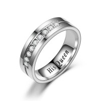 Diamond-encrusted HER KING HIS QUEEN Couple Couple Rings