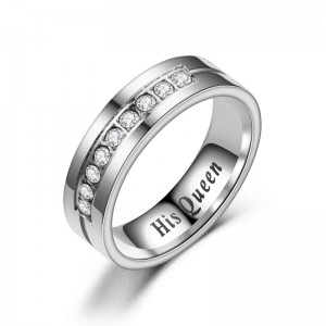 Diamond-encrusted HER KING HIS QUEEN Couple Couple Rings