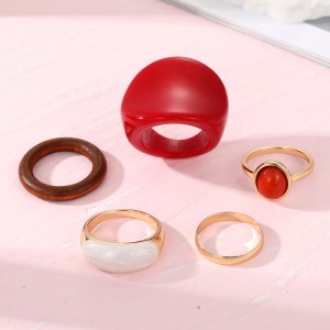 Creative Resin Wine Red Ring Suit 5-piece Set