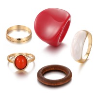 Creative Resin Wine Red Ring Suit 5-piece Set