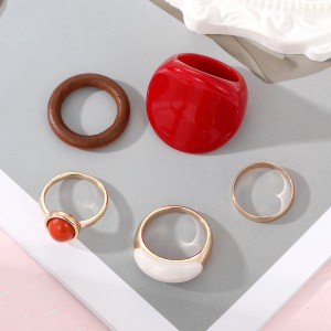 Creative Resin Wine Red Ring Suit 5-piece Set