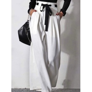 High Waist Loose Drawstring Pleated Trousers