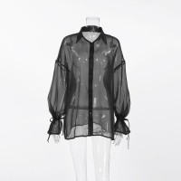 Women's Fashion Design Sense See-through Black Gauzy Shirt