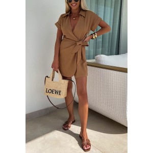 Spring And Summer Lace-up Turn-down Collar Jumpsuit INS Casual Loose Vacation Jumpsuit