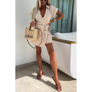 Spring And Summer Lace-up Turn-down Collar Jumpsuit INS Casual Loose Vacation Jumpsuit
