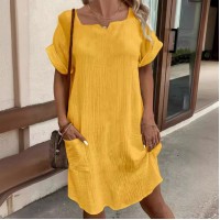 Women's Fashion Simple Casual Solid Color And V-neck Dress