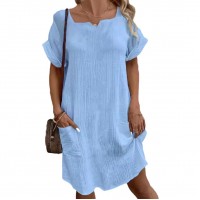 Women's Fashion Simple Casual Solid Color And V-neck Dress