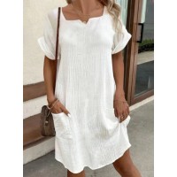 Women's Fashion Simple Casual Solid Color And V-neck Dress