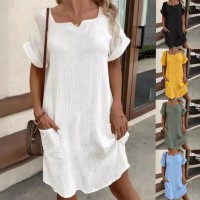 Women's Fashion Simple Casual Solid Color And V-neck Dress
