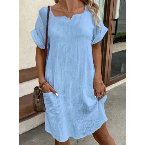 Women's Fashion Simple Casual Solid Color And V-neck Dress