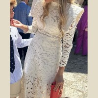 Half Turtleneck Hollow Lace Dress Summer