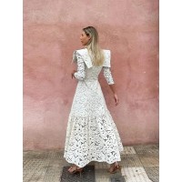 Half Turtleneck Hollow Lace Dress Summer
