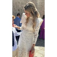 Half Turtleneck Hollow Lace Dress Summer