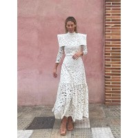 Half Turtleneck Hollow Lace Dress Summer