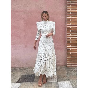 Half Turtleneck Hollow Lace Dress Summer