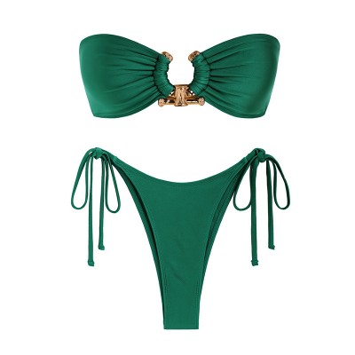 Women's Fashion Solid Color Split Tube Top Swimsuit