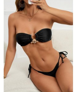 Women's Fashion Solid Color Split Tube Top Swimsuit
