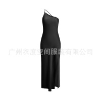 Slim-fit Shoulder Solid Color Backless Long Dress