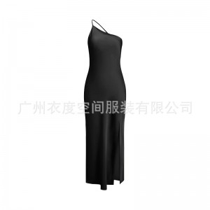 Slim-fit Shoulder Solid Color Backless Long Dress