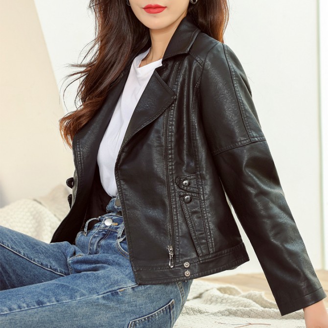 Fashion Simple Trendy Short Leather Jacket Women