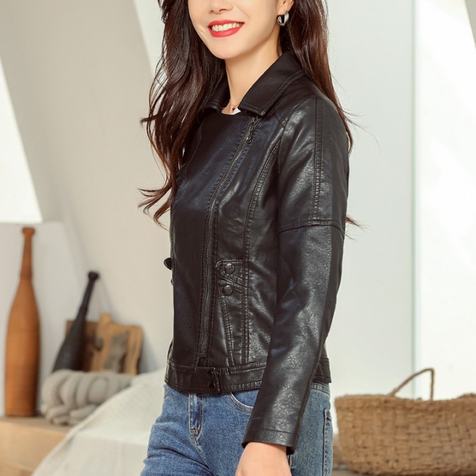 Fashion Simple Trendy Short Leather Jacket Women