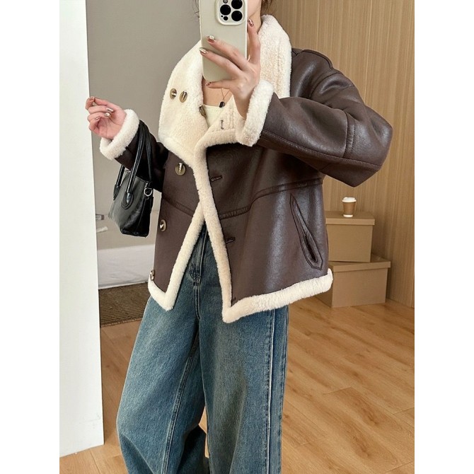 Eco-leather Inner Wool Grain Leather Grass Coat