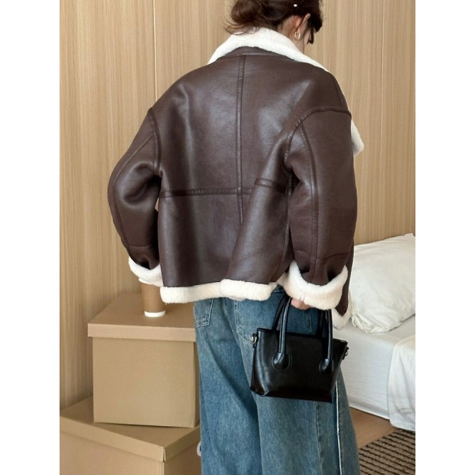 Eco-leather Inner Wool Grain Leather Grass Coat