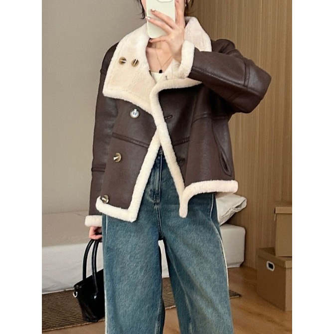 Eco-leather Inner Wool Grain Leather Grass Coat