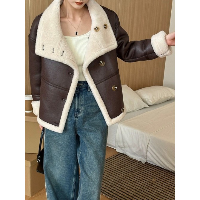 Eco-leather Inner Wool Grain Leather Grass Coat