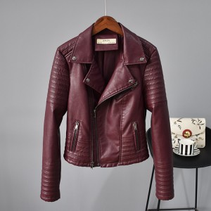 Rivet Suit Collar Women Washed PU Leather Jacket