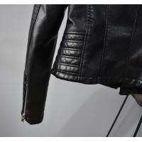 Rivet Suit Collar Women Washed PU Leather Jacket