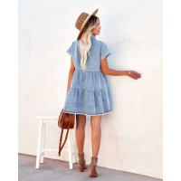 Fashion Loose Denim Shirt Short Sleeve Dress